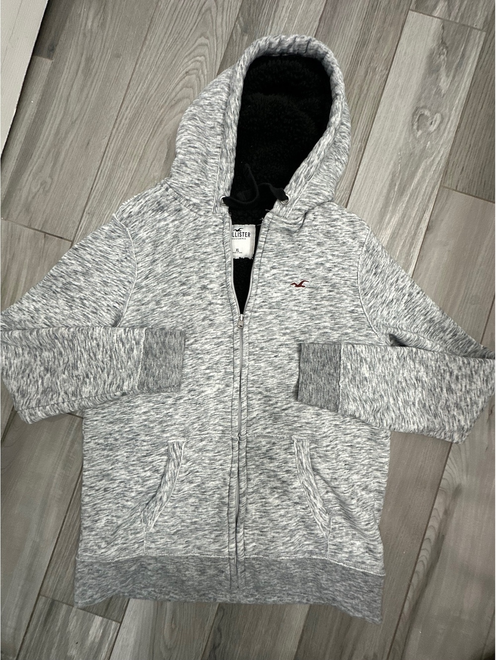 Hollister Gray Sherpa Lined Full Zip Hoodie XL